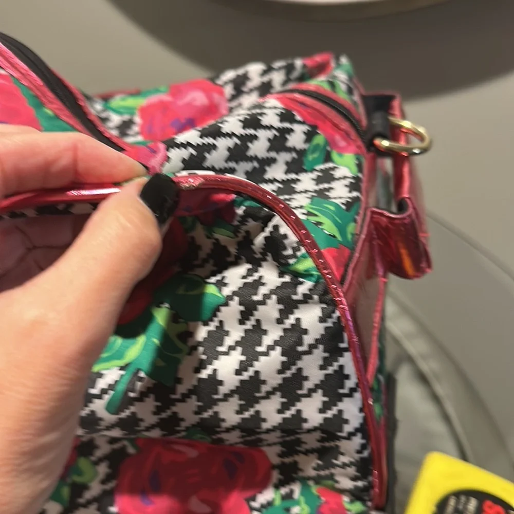 Carryon Betsy Johnson rose and houndstooth luggage